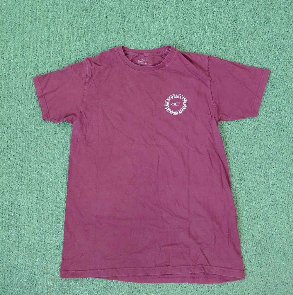 O'Neill Surf Supply Company Burgundy Logo Surfing Beach T Shirt Sz Medium